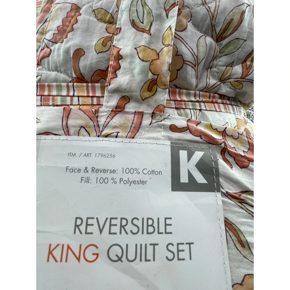 Caro Home Reversible King Quilt Set K Pink Floral NEW 3 Piece Cotton